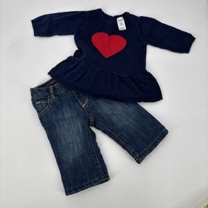 Carters 3-6 Mo Babydoll Navy Sweater Heart Old Navy 3-6 Mo Jeans Cotton Bundle